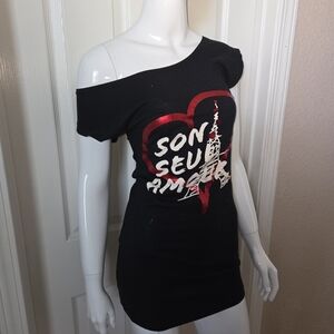 Black Off-Shoulder Graphic Dress